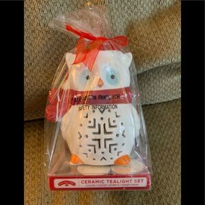 NWT Ceramic owl tea light set